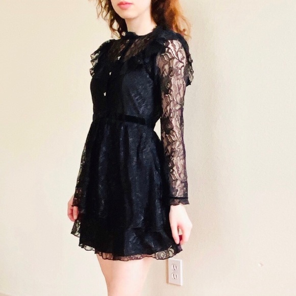 Zara Dresses & Skirts - Zara Black Lace Jewel Buttons Mini Dress SZ S